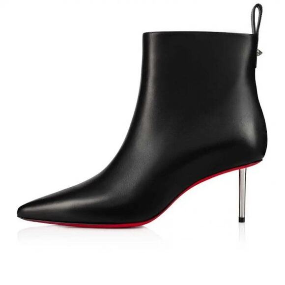 Christian Louboutin Epic Booty 70 Black Calf Leather Zipper Heel 